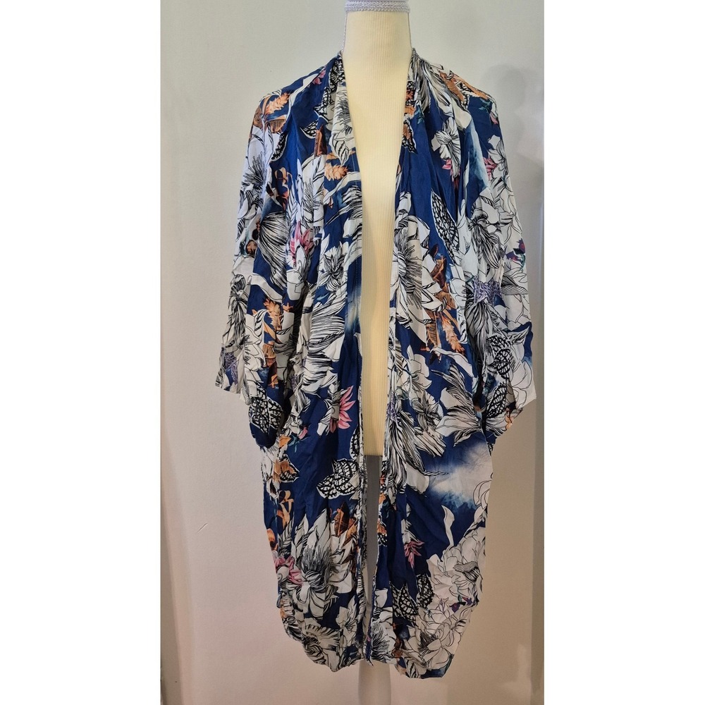 Jaase Women's M Floral Kimono Open Front Duster Artsy Boho Resortwear Maximalist